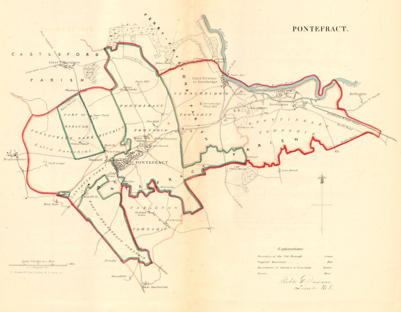 PONTEFRACT borough/town plan. REFORM ACT Ferrybridge Yorkshire. DAWSON 1832 map